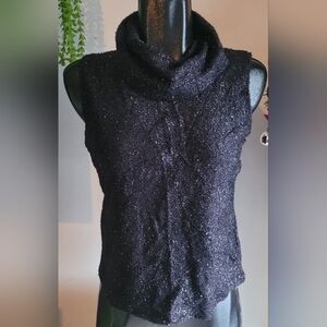 Lindor Black Shimmery Sleeveless Slouchy Neck Top M